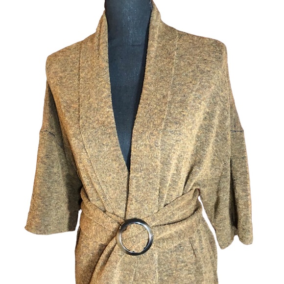 Wool blend longline duster sweater cropped kimono  sleeves and removable… - Picture 4 of 11